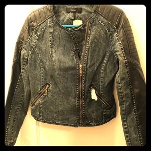 Denim and Faux Leather Moto Jacket